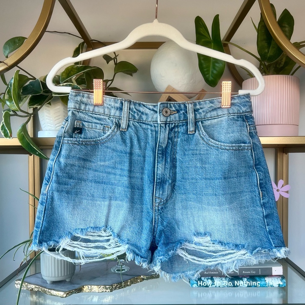 Vici High Rise Distressed Denim Shorts